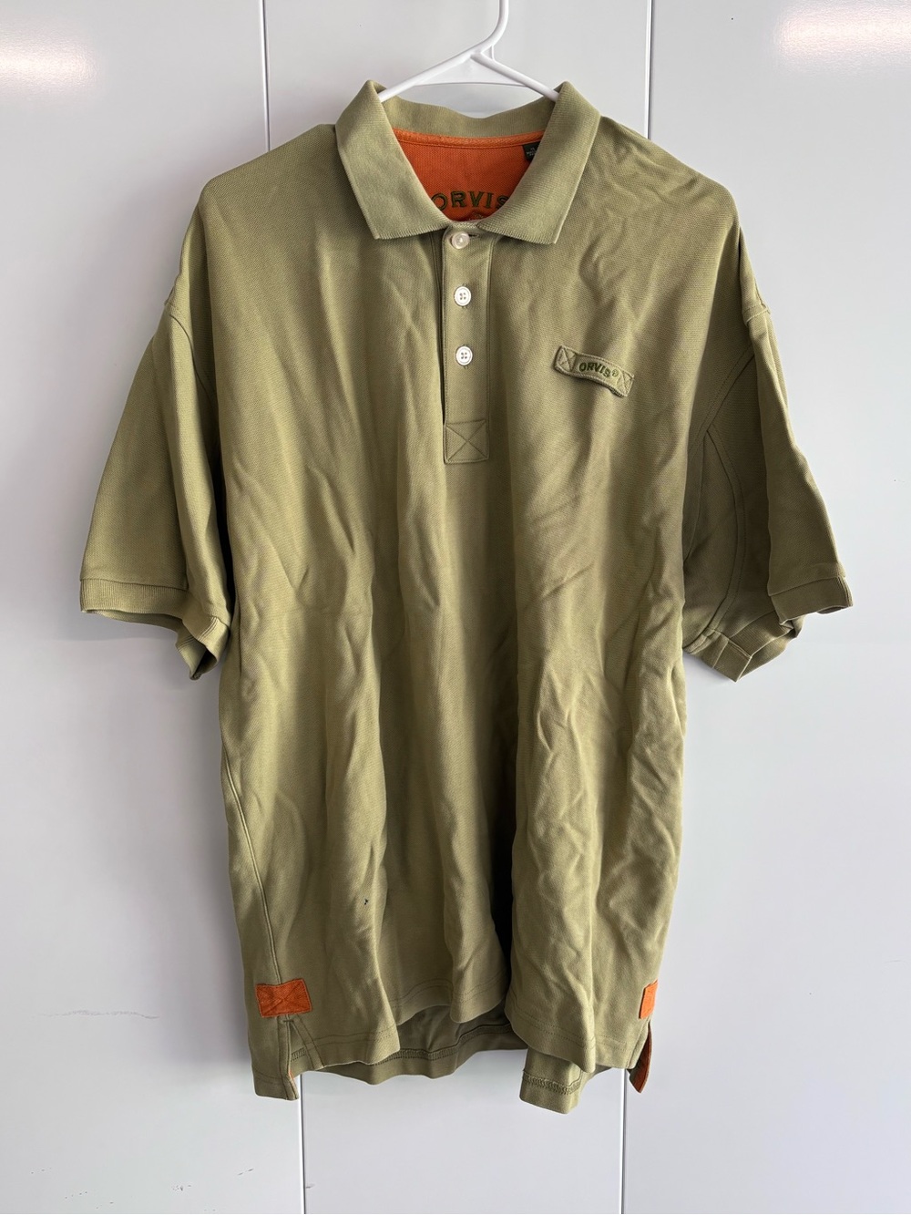 Orvis Polo Shirt Men's XL Green Knit Cotton Relaxed Fit Pocket Embroidered Logo